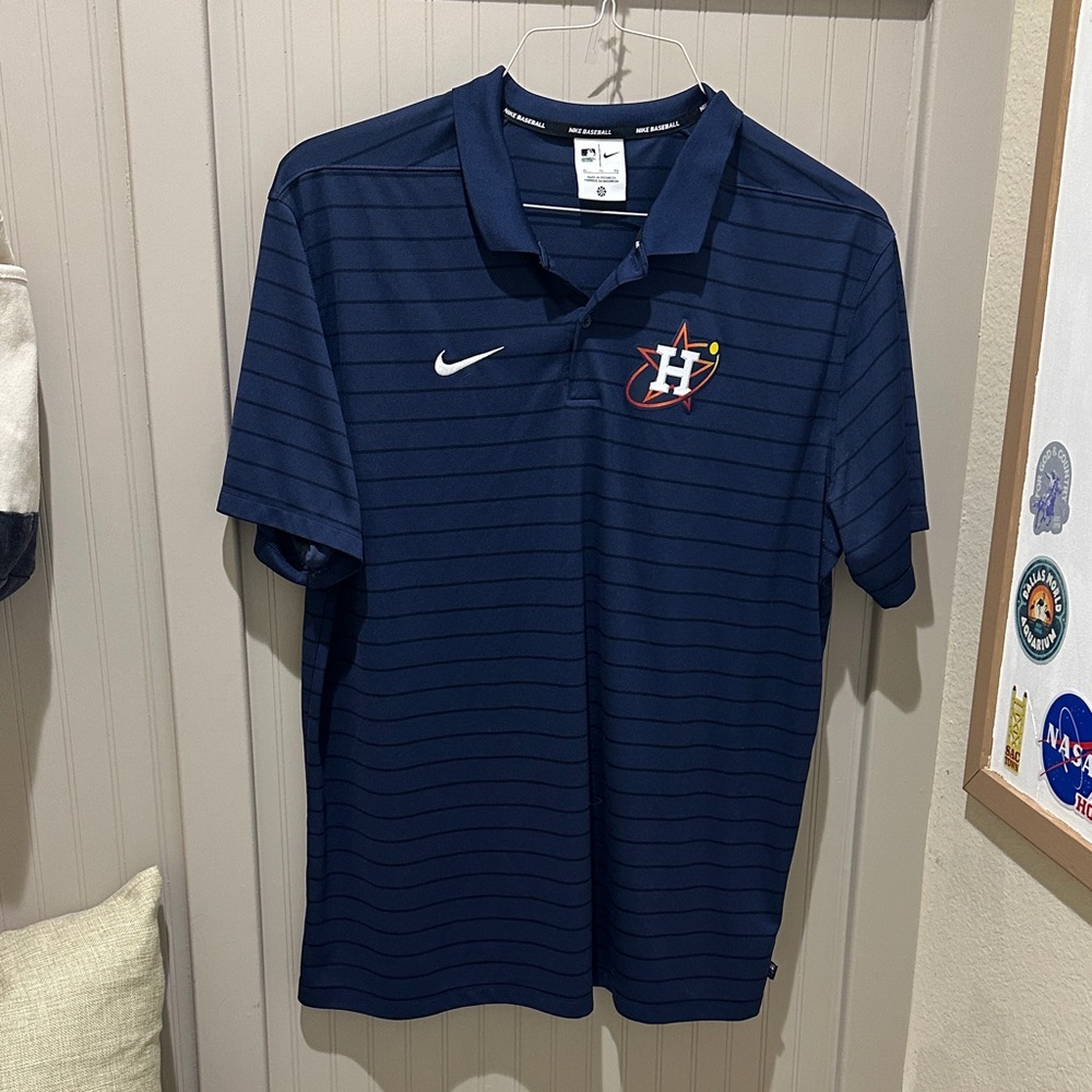 Nike Houston Astros Navy Striped Polo with Logo